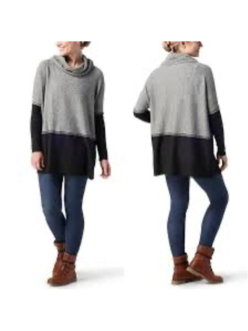 Edgewood Poncho Cowl Neck Colourblock Sweater Women's Size M Heather Gray Black